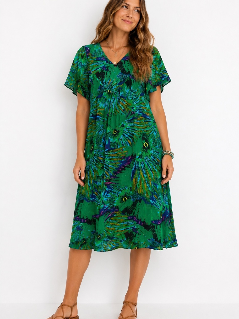 Vintage Sante Classics Boho Peacock Like Print Cotton House Dress Cover Up OS
